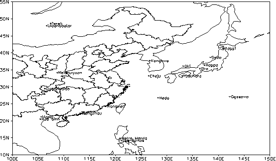 図2  東アジア酸性雨モニタリングネットワークにおける20の観測ポイント地理的分布