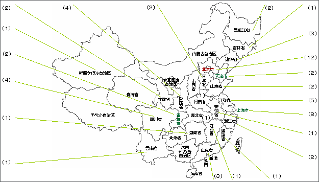 図4.1　中国各地における大学サイエンスパークの地域分布