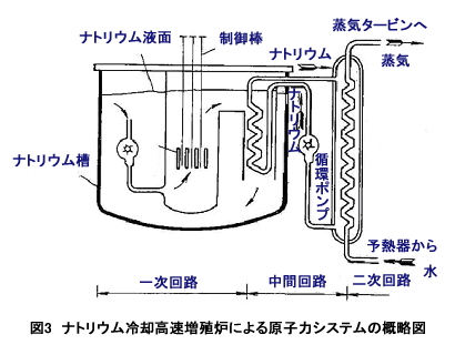 図3  ナトリウム冷却高速増殖炉による原子力システムの概略図
