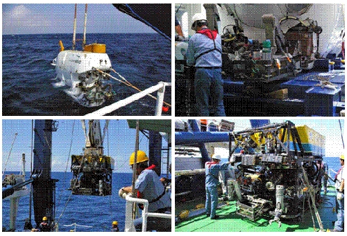 図２　海底探査機　有人潜水調査船（上段）「しんかい６５００」と（下段）