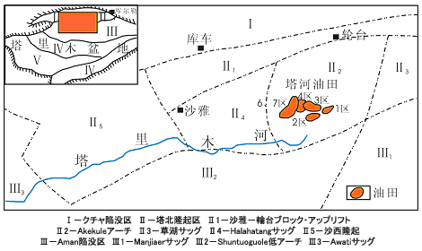 図1　塔河油田の位置及び主要ブロック区分[2]