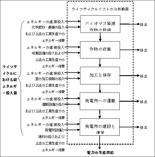 図1　バイオマス発電システムライフサイクルリストの分析範囲
